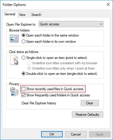 clear recent files explorer windows 10 2 thumb Как очистить список последних файлов в Windows 10